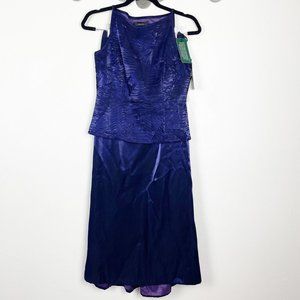 NWT Alex Evenings Woman's Sz 4 Petite 2 Piece Blue Purple Set Maxi‎ Skirt Set